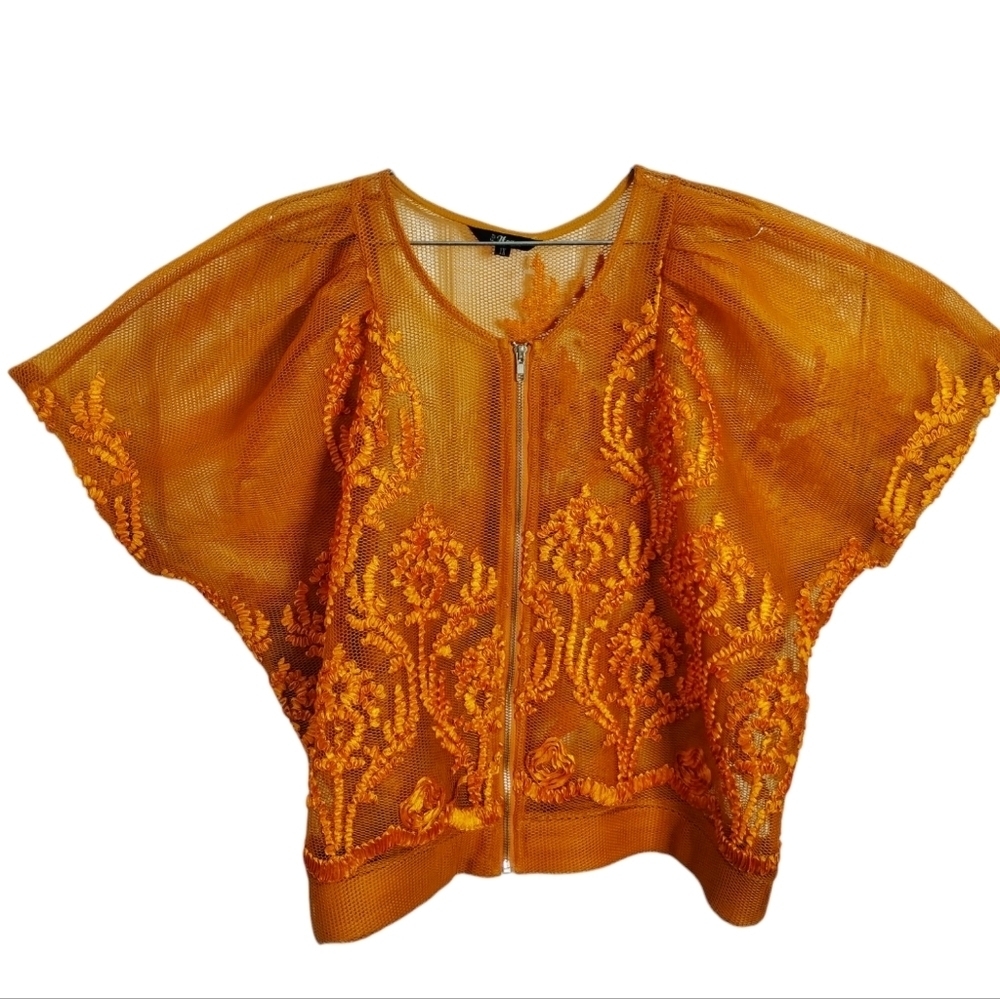 for HER nyc Orange Front Zipper Jacket Blouse Women's XL Y2K Eye Catcher!!‎